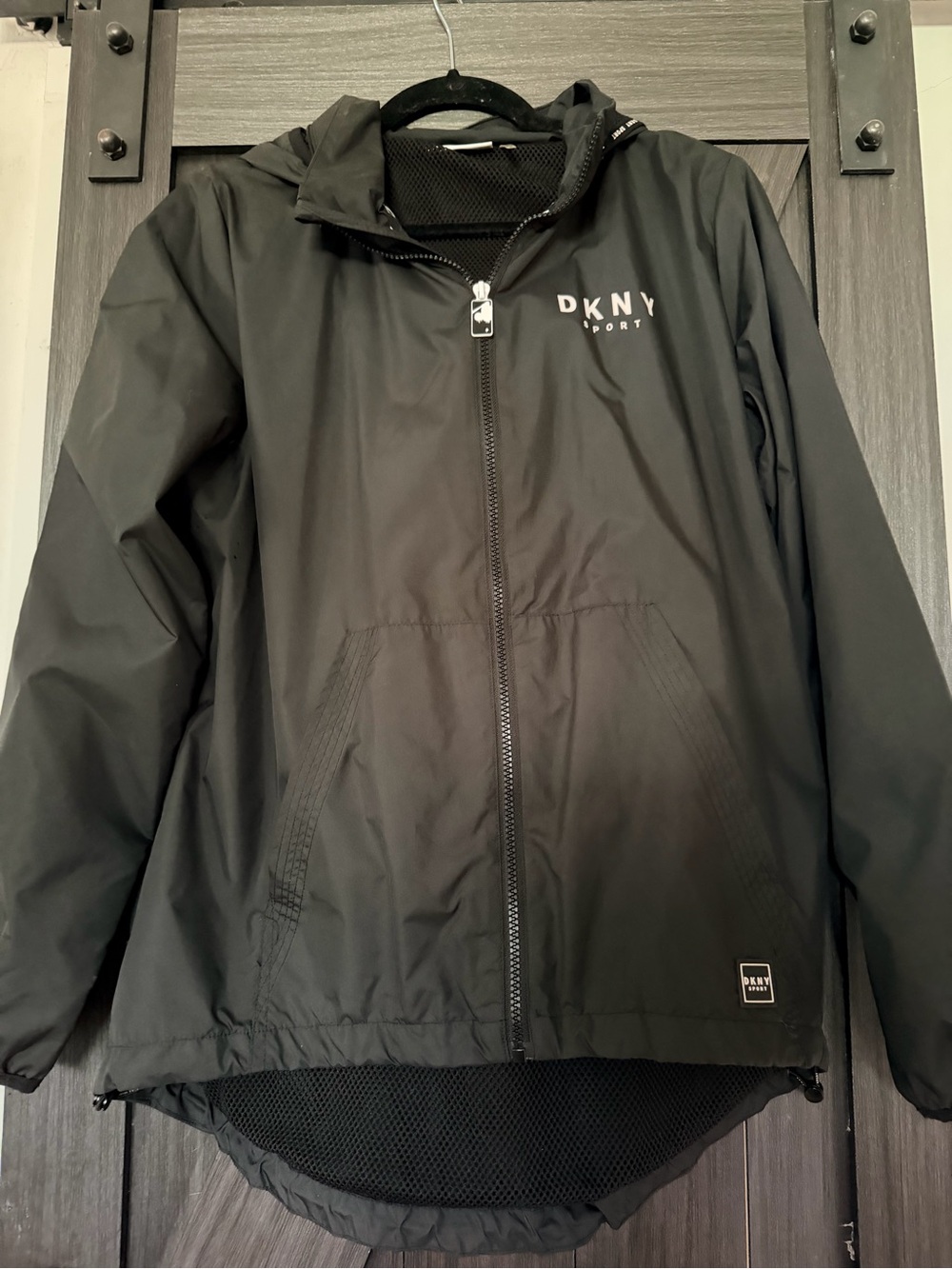 DKNY Black Hooded Sport Windbreaker Jacket